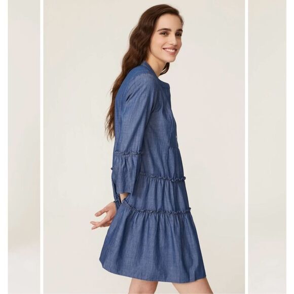 Peter Som Denim Chambray Tiered Dress Size 0 - Picture 2 of 8